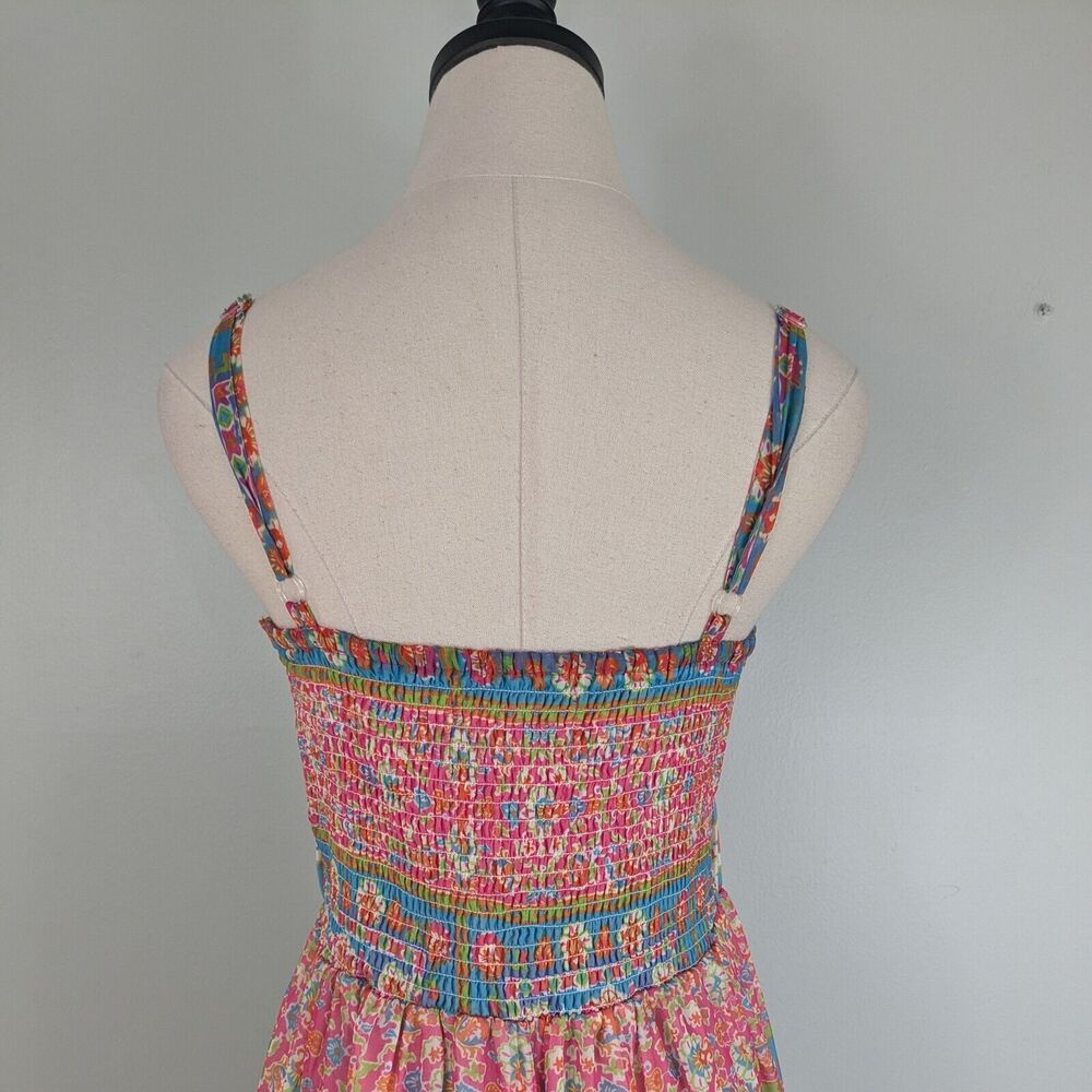Gretchen Scott Midi Dress S Muli Floral Tropical Colorful Beachy Sundress Resort - Picture 4 of 11